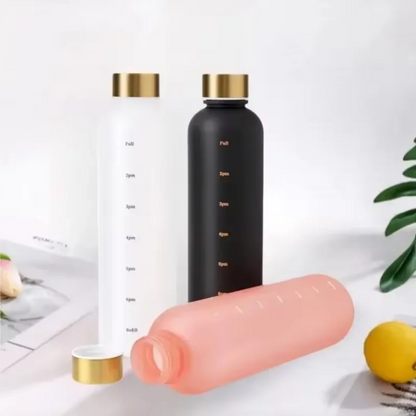 1L Motivational Water Bottle with Time Marker – Leakproof, BPA-Free, Frosted Design