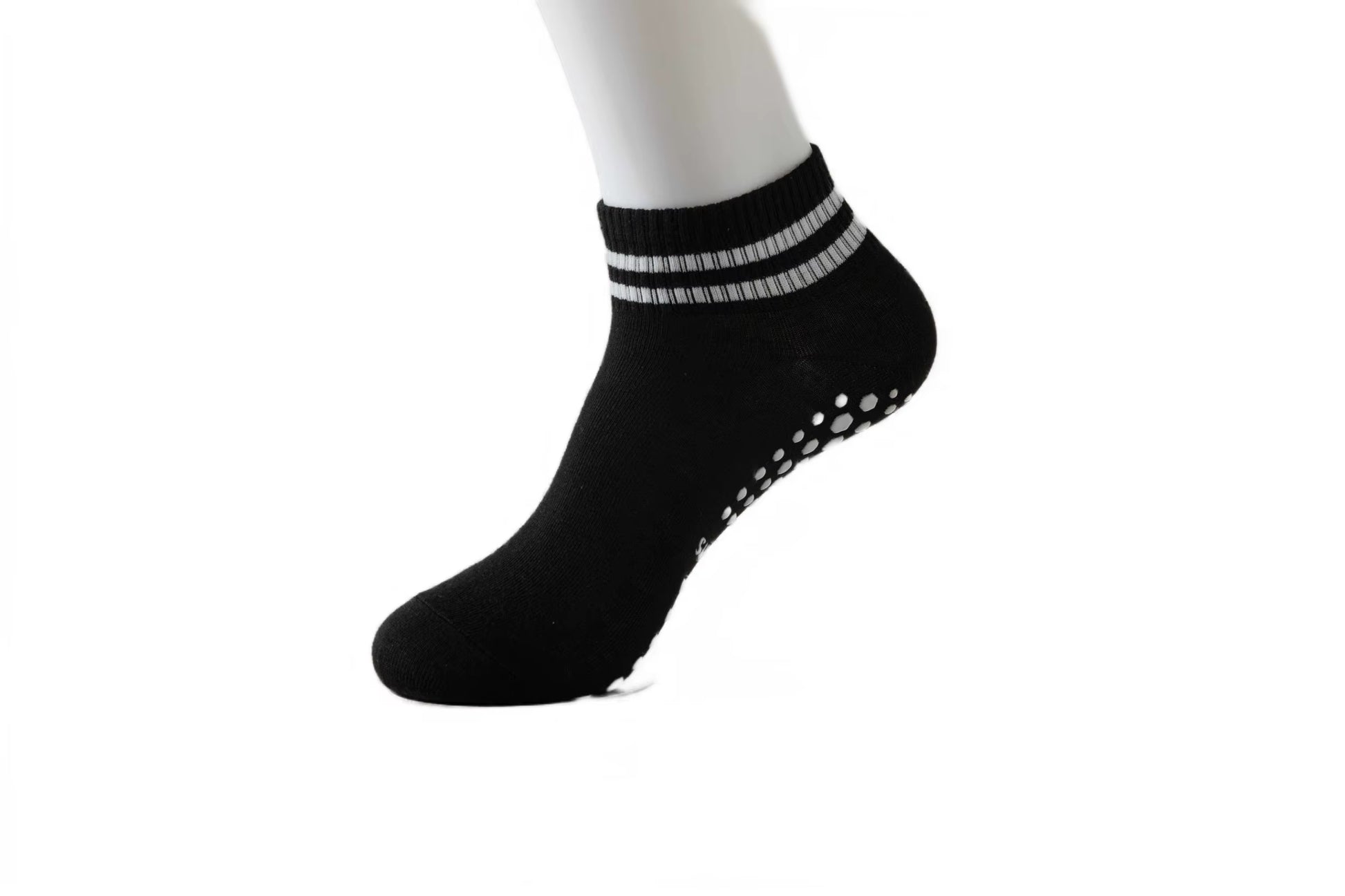 Non-Slip Grip Socks for Pilates, Yoga & Workouts | Double-Stripe Athletic Socks 